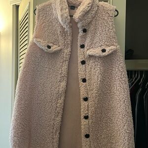 SHEIN Blush Sherpa Vest with Black Buttons